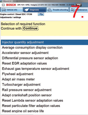 Specific test plan Next on the main Test Steps selection list is Function tests and this basically does what the name suggests. These tests are diagnostic routines that will use a specific test plan to determine the operation state of a component or system. For instance, in Bosch ESI 2.0 you will see bespoke braking tests for Bosch ABS/ESP systems that are best performed on a ‘roller brake tester’. Other function tests could be available, such as cylinder balancing or a systems output self-test. These can be a valuable aid in fault finding work and then later confirming a repair to the vehicle. Adjustments/settings are diagnostic procedures where stored values can be reset or changed within the control unit. For example, this could be a service lamp reset or component adaptations; fuel quantity adjustment (injector IMA coding) if a new diesel injector has been fitted; TPMS coding if a tyre pressure sensor has been replaced; or rain/light sensor adaptation if the windscreen has been renewed. A selection of further options are visible in Fig 7. Special functions are advanced and specialist operations that require attention to detail in order to perform the tasks. This could be a diesel particulate filter (DPF) regeneration or ESP brake system fluid bleeding. This type of function should only be performed by qualified and experienced technicians who must follow the tester instructions carefully. Often an assistant is required to help get the job done. Certain routines will only work if the set preconditions are followed (see Fig 8). In the ESI 2.0 Function tests, Adjustment/settings and Special functions, the pre-conditions are always stated in the information text screens that precede the start of the routine. If the KTS detects that the preconditions are not met it will delay the start of the test and display on screen the values that are outside of their expected range so that you can rectify the situation and continue with the function. The Service tasks tab in ESI 2.0 is also a very useful feature which provides a quick link to perform a vehicle service related task by selecting from the categorised function list (see Fig 9). This is helpful, for example, when you’re not sure where to reset the service light. Nowadays this could be in the instrument cluster, body computer or Engine ECU. By using the Service tasks menu the selection provides a Shortcut straight to the correct system and will reduce the number of clicks that are required.