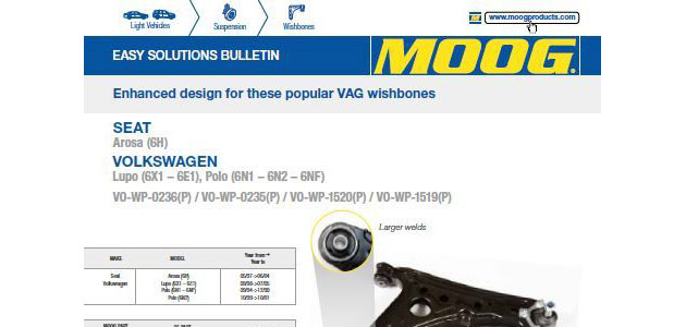 MOOG re-engineers OE design of VW suspension wishbone