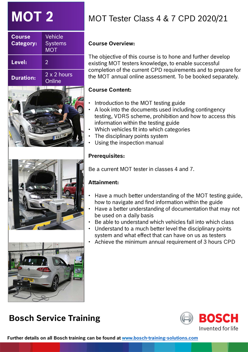 Bosch offer online MOT course