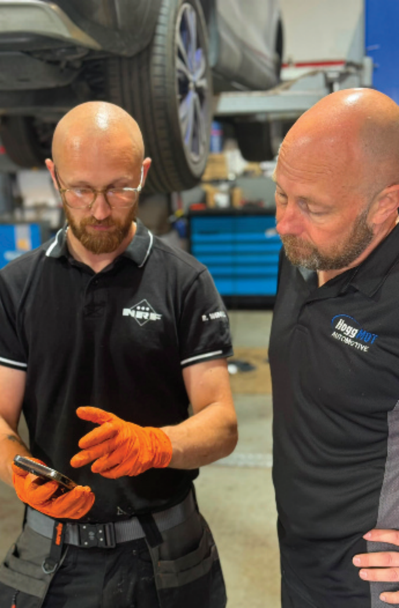 Rhys Winmill, UK NRF Technical Trainer & Daniel Hogg, Owner Hogg MOT